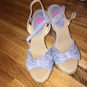 BRASS PLUM Blue Leather Wedge Heels